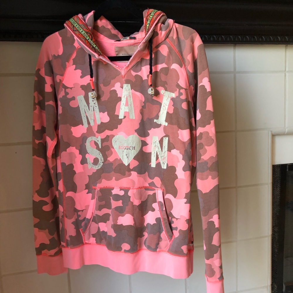Maison Scotch Hooded Sweatshirt Orange Camo Size 4